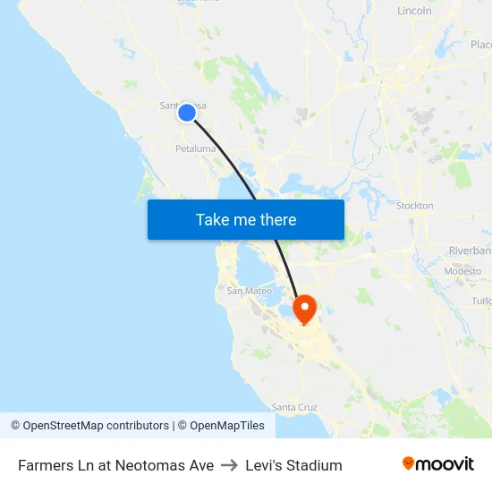 Farmers Ln at Neotomas Ave to Levi's Stadium map