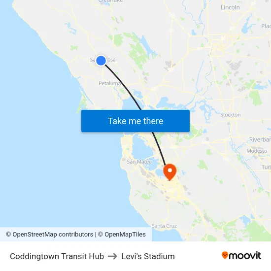 Coddingtown Transit Hub to Levi's Stadium map