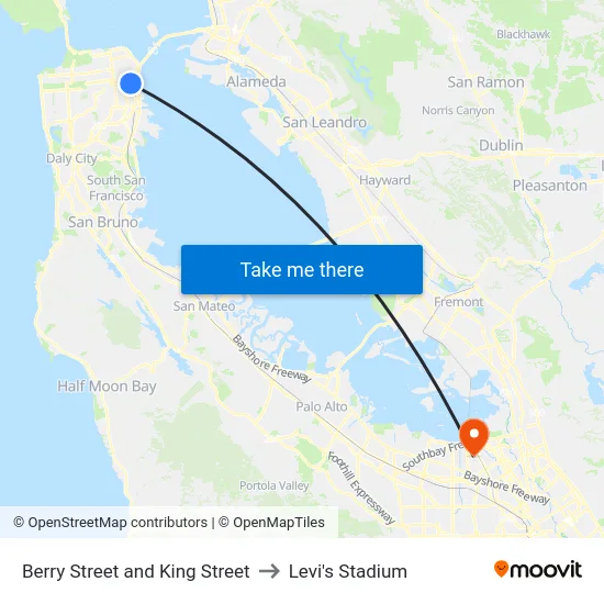 Berry Street and King Street to Levi's Stadium map