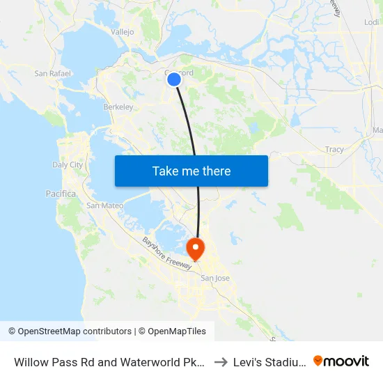 Willow Pass Rd and Waterworld Pkwy to Levi's Stadium map