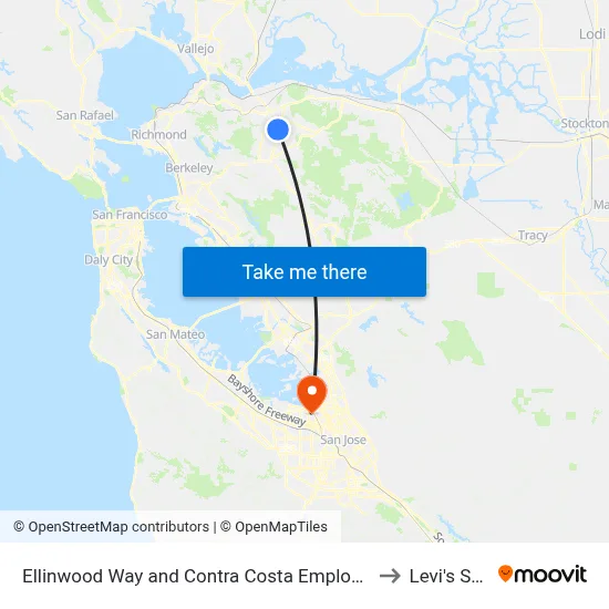 Ellinwood Way and Contra Costa Employment Human Services to Levi's Stadium map