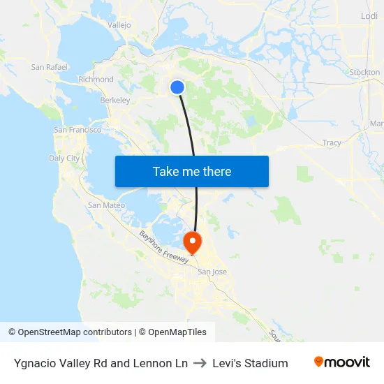 Ygnacio Valley Rd and Lennon Ln to Levi's Stadium map
