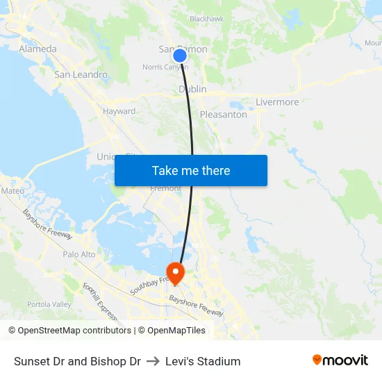 Sunset Dr and Bishop Dr to Levi's Stadium map