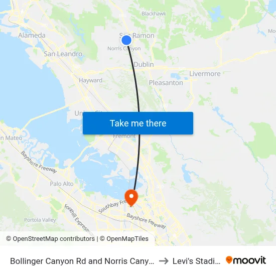 Bollinger Canyon Rd and Norris Canyon Rd to Levi's Stadium map