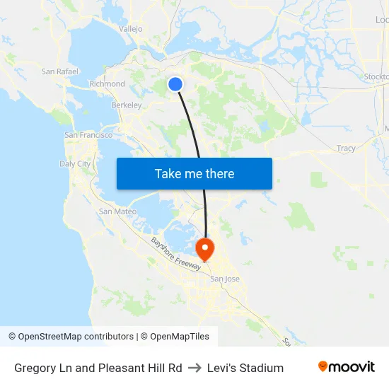 Gregory Ln and Pleasant Hill Rd to Levi's Stadium map