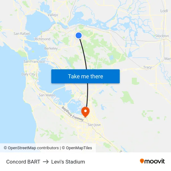 Concord BART to Levi's Stadium map