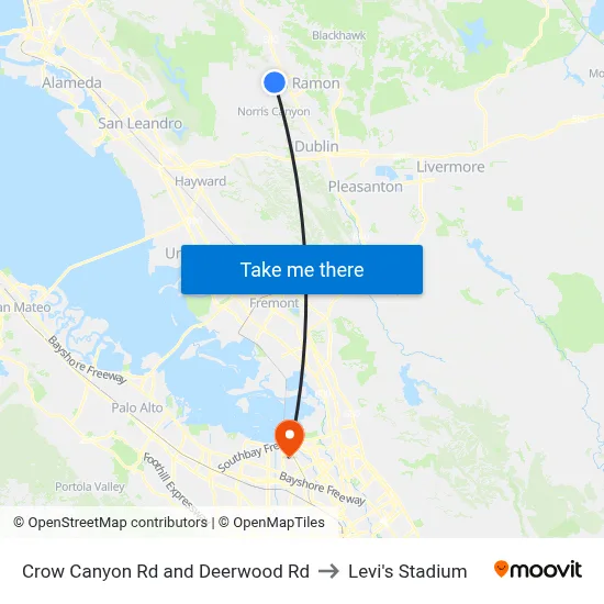 Crow Canyon Rd and Deerwood Rd to Levi's Stadium map