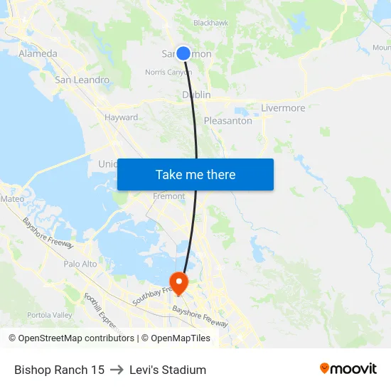 Bishop Ranch 15 to Levi's Stadium map