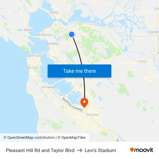 Pleasant Hill Rd and Taylor Blvd to Levi's Stadium map