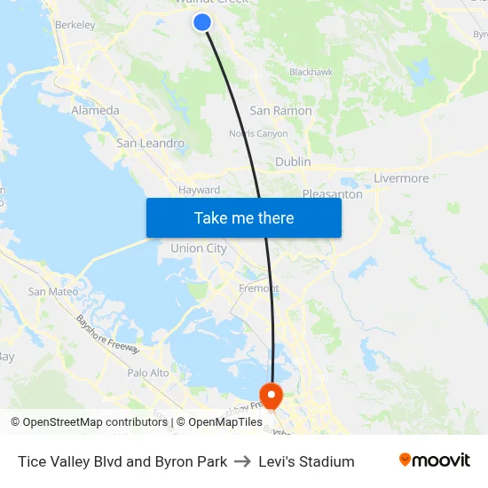 Tice Valley Blvd and Byron Park to Levi's Stadium map