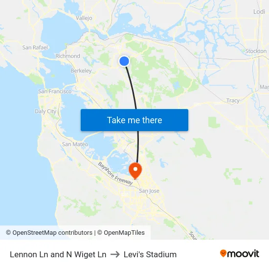 Lennon Ln and N Wiget Ln to Levi's Stadium map