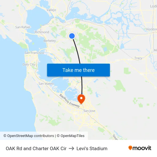OAK Rd and Charter OAK Cir to Levi's Stadium map