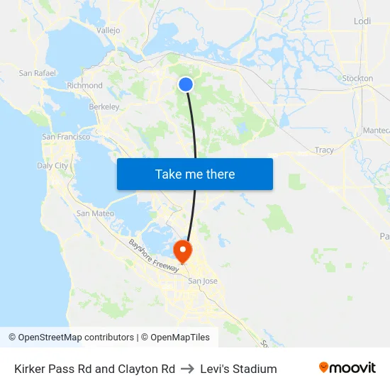 Kirker Pass Rd and Clayton Rd to Levi's Stadium map
