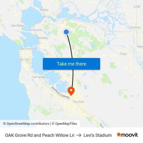 OAK Grove Rd and Peach Willow Ln to Levi's Stadium map