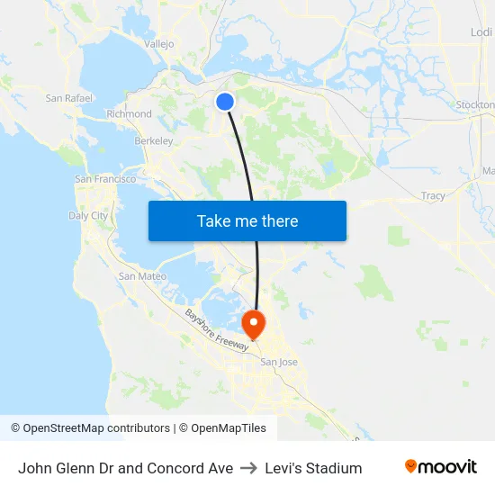 John Glenn Dr and Concord Ave to Levi's Stadium map