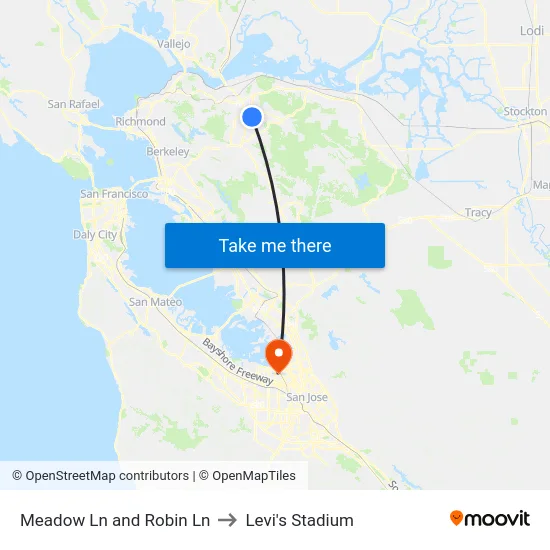 Meadow Ln and Robin Ln to Levi's Stadium map