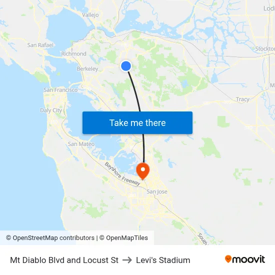 Mt Diablo Blvd and Locust St to Levi's Stadium map