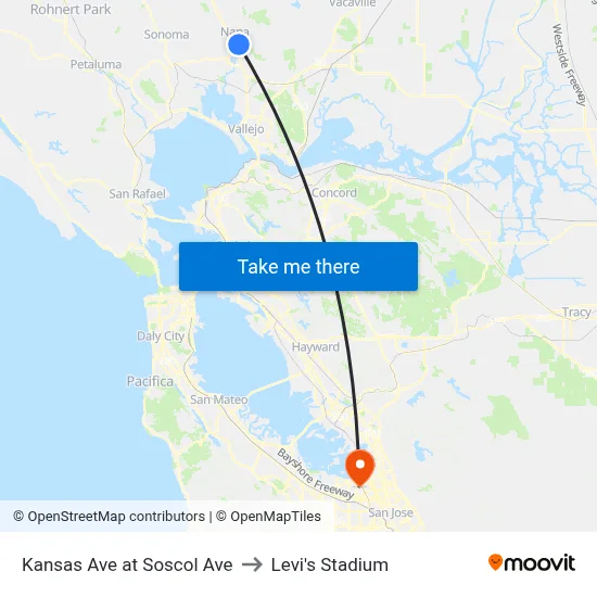 Kansas Ave at Soscol Ave to Levi's Stadium map