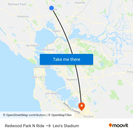 Redwood Park N Ride to Levi's Stadium map