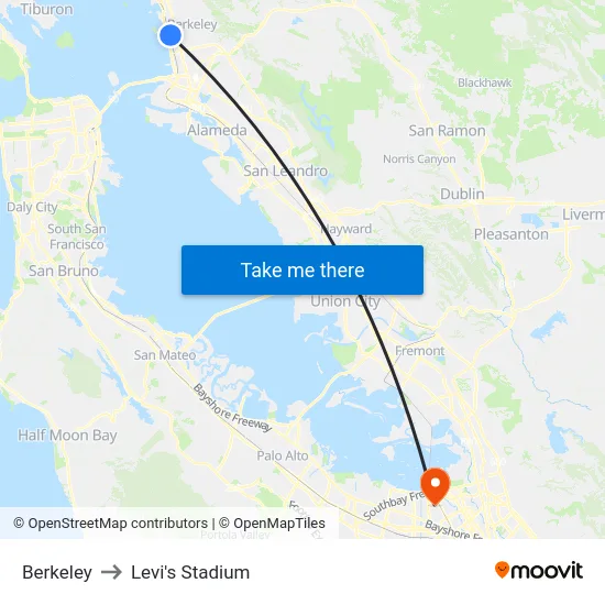 Berkeley to Levi's Stadium map