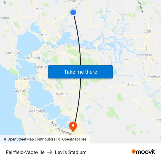 Fairfield-Vacaville to Levi's Stadium map