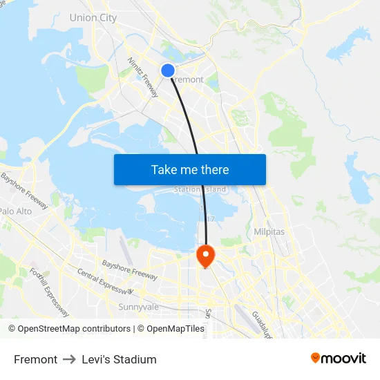 Fremont to Levi's Stadium map