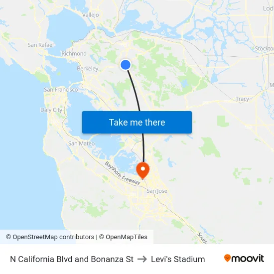 N California Blvd and Bonanza St to Levi's Stadium map
