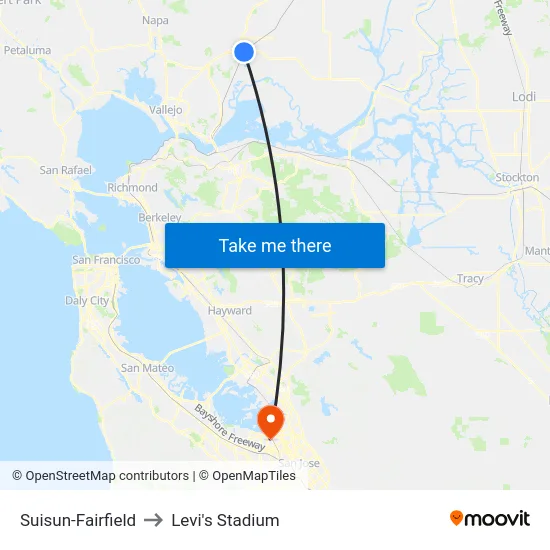 Suisun-Fairfield to Levi's Stadium map