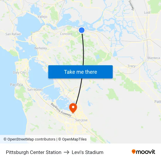 Pittsburgh Center Station to Levi's Stadium map