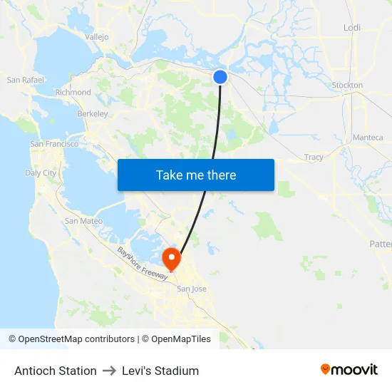 Antioch Station to Levi's Stadium map