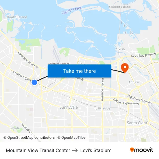 Mountain View Transit Center to Levi's Stadium map