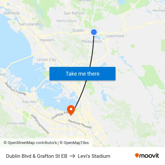 Dublin Blvd & Grafton St EB to Levi's Stadium map