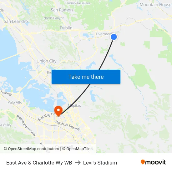 East Ave & Charlotte Wy WB to Levi's Stadium map