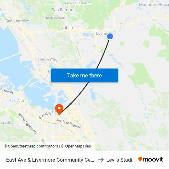 East Ave & Livermore Community Center EB to Levi's Stadium map