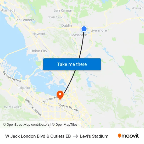 W Jack London Blvd & Outlets EB to Levi's Stadium map