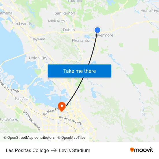 Las Positas College to Levi's Stadium map