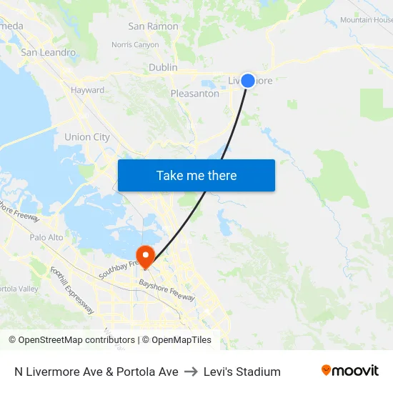 N Livermore Ave & Portola Ave to Levi's Stadium map