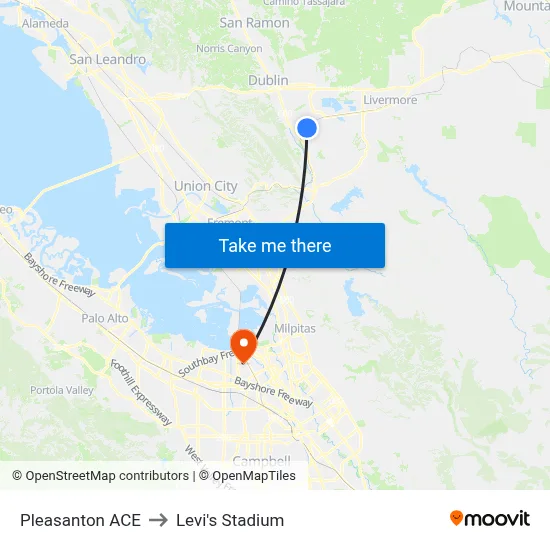 Pleasanton ACE to Levi's Stadium map
