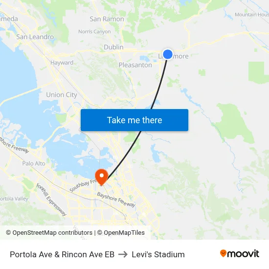Portola Ave & Rincon Ave EB to Levi's Stadium map