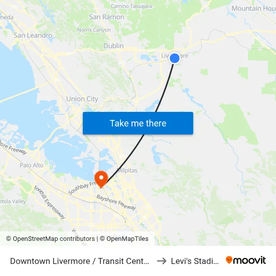 Downtown Livermore / Transit Center EB to Levi's Stadium map