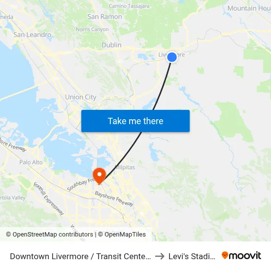 Downtown Livermore / Transit Center WB to Levi's Stadium map