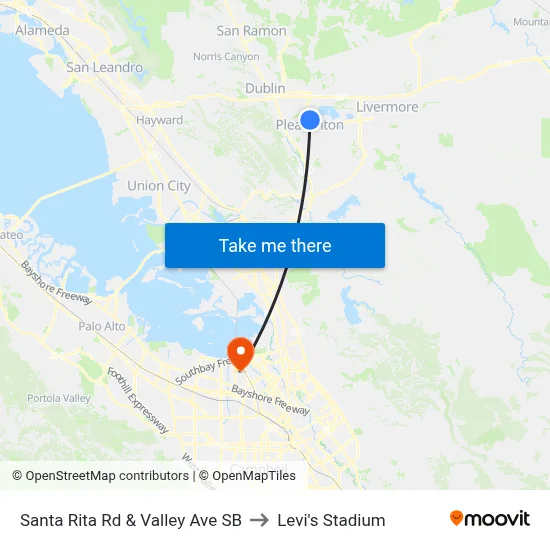 Santa Rita Rd & Valley Ave SB to Levi's Stadium map