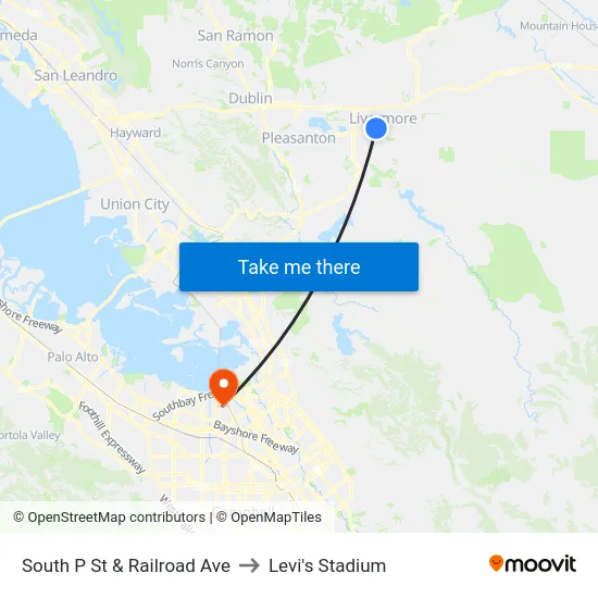 South P St & Railroad Ave to Levi's Stadium map