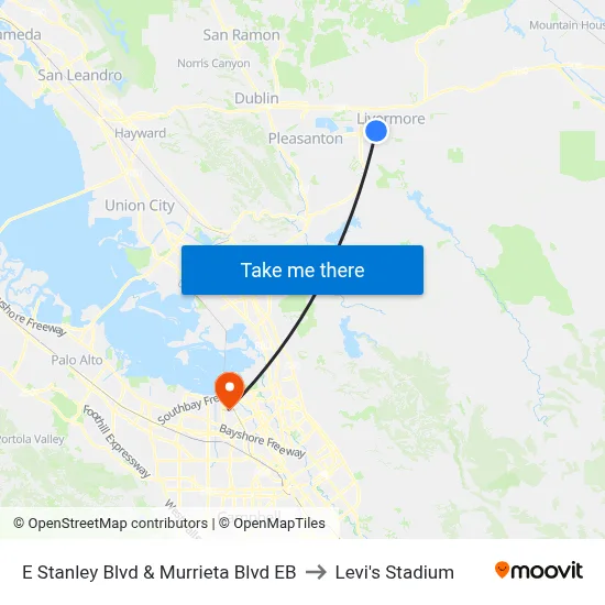 E Stanley Blvd & Murrieta Blvd EB to Levi's Stadium map