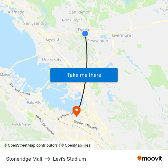 Stoneridge Mall to Levi's Stadium map