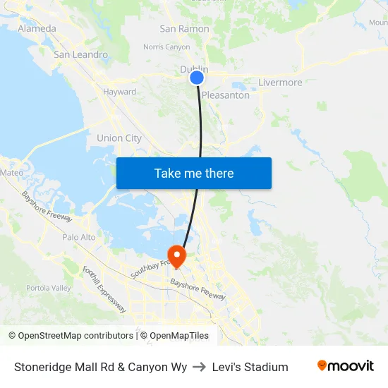 Stoneridge Mall Rd & Canyon Wy to Levi's Stadium map