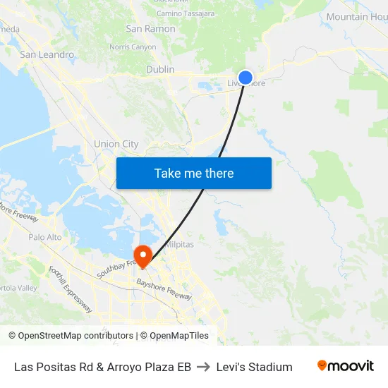 Las Positas Rd & Arroyo Plaza EB to Levi's Stadium map