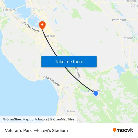 Veteran's Park to Levi's Stadium map