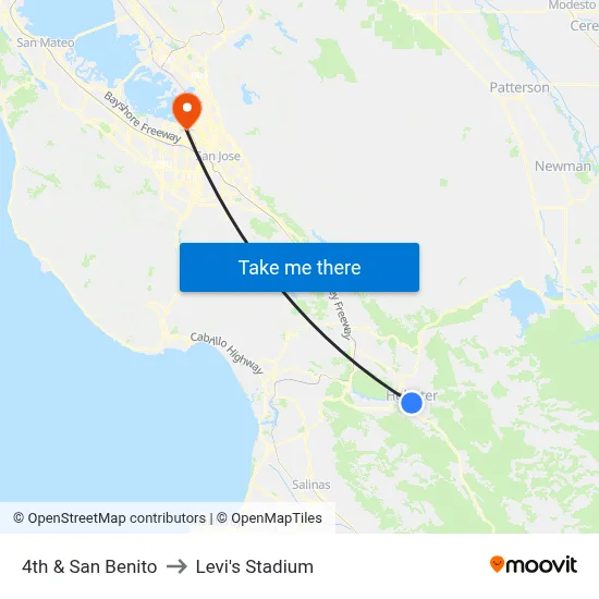 4th & San Benito to Levi's Stadium map