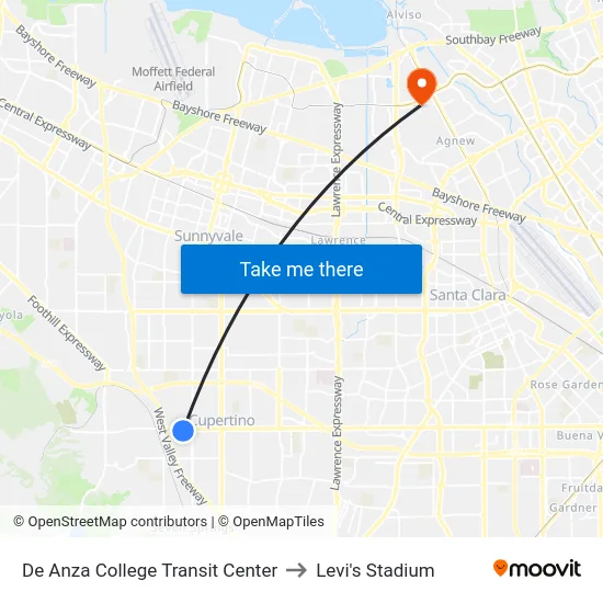 De Anza College Transit Center to Levi's Stadium map